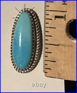 Donovan Nez Navajo Handmade Sterling Silver Kingman Turquoise Earrings signed