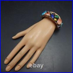 E. BILLY Navajo VINTAGE Sterling Silver MULTI STONE CABS Cluster Cuff BRACELET