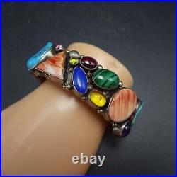 E. BILLY Navajo VINTAGE Sterling Silver MULTI STONE CABS Cluster Cuff BRACELET