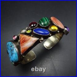 E. BILLY Navajo VINTAGE Sterling Silver MULTI STONE CABS Cluster Cuff BRACELET