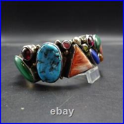 E. BILLY Navajo VINTAGE Sterling Silver MULTI STONE CABS Cluster Cuff BRACELET