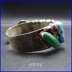 E. BILLY Navajo VINTAGE Sterling Silver MULTI STONE CABS Cluster Cuff BRACELET