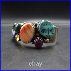 E. BILLY Navajo VINTAGE Sterling Silver MULTI STONE CABS Cluster Cuff BRACELET