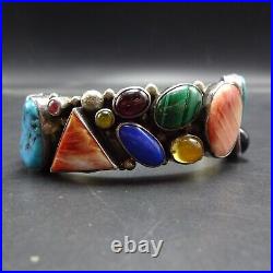 E. BILLY Navajo VINTAGE Sterling Silver MULTI STONE CABS Cluster Cuff BRACELET