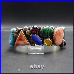 E. BILLY Navajo VINTAGE Sterling Silver MULTI STONE CABS Cluster Cuff BRACELET