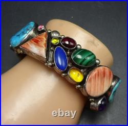 E. BILLY Navajo VINTAGE Sterling Silver MULTI STONE CABS Cluster Cuff BRACELET