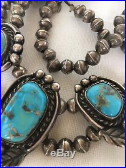 ELEGANT Vintage NAVAJO Old Pawn Sterling Silver TURQUOISE Cabochons NECKLACE
