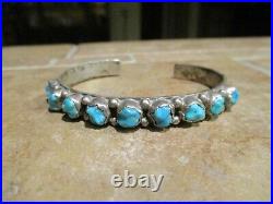 EXTRA FINE Old Pawn Navajo Sterling Silver CARVED TURQUOISE Row Bracelet