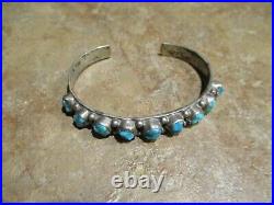 EXTRA FINE Old Pawn Navajo Sterling Silver CARVED TURQUOISE Row Bracelet