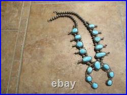 EXTRA FINE Vintage Navajo Sterling Silver Turquoise SQUASH BLOSSOM Necklace