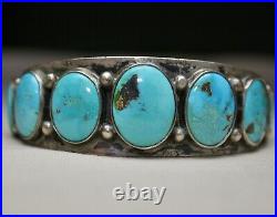 Early Navajo Native American Vintage Turquoise Sterling Silver Cuff Bracelet