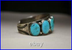 Early Navajo Native American Vintage Turquoise Sterling Silver Cuff Bracelet