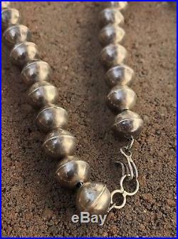 Early Navajo Sterling Silver Bench Pearls Bead Squash Blossom Sandcast Necklace
