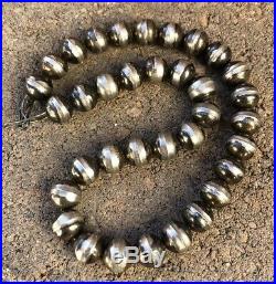 Early OLD PAWN Navajo Sterling Silver 12mm Pearl Bench Bead Necklace 17