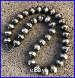 Early OLD PAWN Navajo Sterling Silver 12mm Pearl Bench Bead Necklace 17