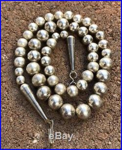 Early OLD PAWN Navajo Sterling Silver 6mm 9mm Pearl Bench Bead Necklace 18.5