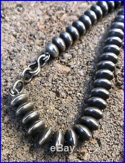 Early OLD PAWN Navajo Sterling Silver Pearl Bench Bead Disk Necklace 17.5