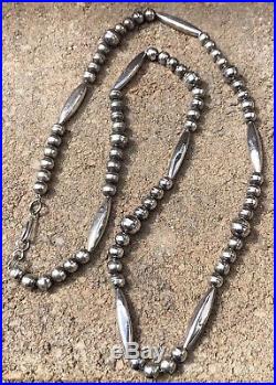 Early OLD PAWN Navajo Sterling Silver Pearl Bench Bead Necklace 25.5