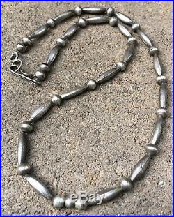 Early Old Pawn Native Navajo Sterling Silver Pearl Bench Bead Necklace 25.5