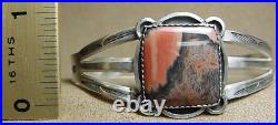 Early Vintage Navajo Sterling Silver Dramatic Petrified Wood Agate Cuff Bracelet