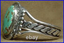 Early Vintage Navajo Sterling Silver Large Natural #8 Turquoise Cuff Bracelet