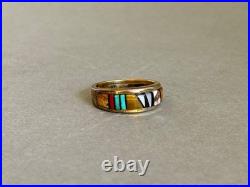 Edison Yazzie Navajo Sterling Silver with Inlaid Stones Ring. Sz 8