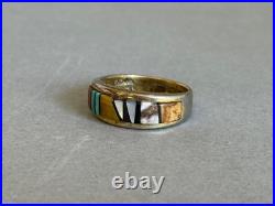Edison Yazzie Navajo Sterling Silver with Inlaid Stones Ring. Sz 8
