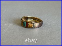 Edison Yazzie Navajo Sterling Silver with Inlaid Stones Ring. Sz 8