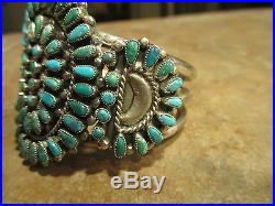 Elegant OLD PAWN Navajo Sterling Silver PETIT POINT Turquoise CLUSTER Bracelet