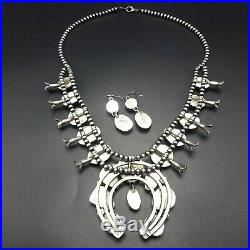 Ella Peter NAVAJO Sterling Silver TURQUOISE Squash Blossom NECKLACE EARRINGS SET