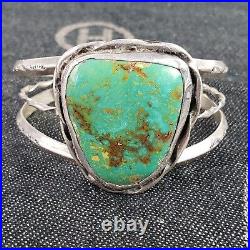 Estate Navajo Native American Sterling Silver Green Turquoise Cuff Bracelet 6