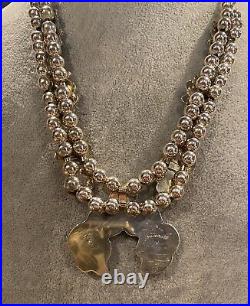 Estate Vintage Navajo Sterling Silver Turquoise Squash Blossom Necklace Signed