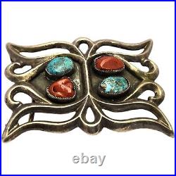 Expressive Vintage Navajo Ithaca Peak Turquoise Sterling Silver Belt Buckle