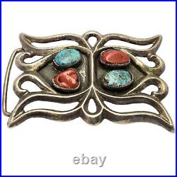 Expressive Vintage Navajo Ithaca Peak Turquoise Sterling Silver Belt Buckle