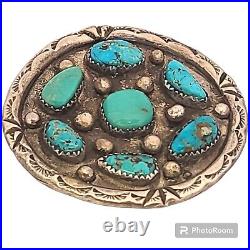 Exquisite VINTAGE NAVAJO OLD Red Mountain TURQUOISE CLUSTER Sterling Silver Pin