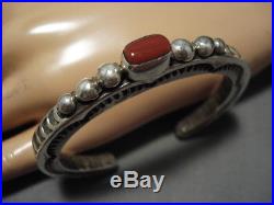Exquisite Vintage Navajo Coral Sterling Silver Naitve American Bracelet Old
