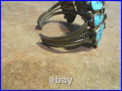 FINE OLD PAWN Navajo Sterling Silver KINGMAN Turquoise CLUSTER Bracelet