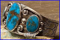 FINEST Navajo FRED PESHLAKAI Ingot Sterling & Gem Blue Turquoise Cuff BRACELET