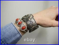 Fantastic Native American Navajo Sterling Silver Concho Cuff Bracelet