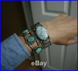 Fantastic Vintage Native American Navajo Turquoise Sterling Silver Cuff Bracelet
