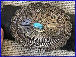 Fine! Old Pawn Navajo Southwest Sterling Silver & Turquoise Concho Belt & Buckle
