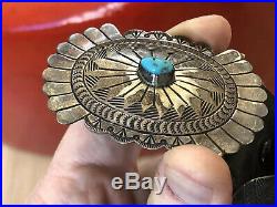 Fine! Old Pawn Navajo Southwest Sterling Silver & Turquoise Concho Belt & Buckle