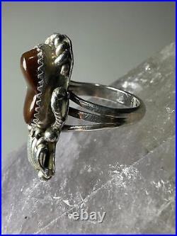 Fire Agate ring Navajo leaves size 6.25 sterling silver women