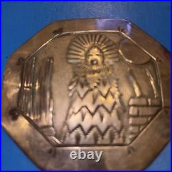 Floyd Becenti Navajo sterling silver carved overlay belt buckle