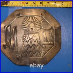 Floyd Becenti Navajo sterling silver carved overlay belt buckle