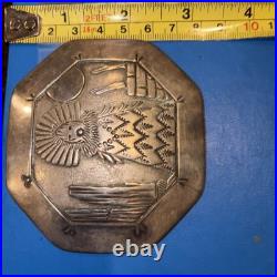 Floyd Becenti Navajo sterling silver carved overlay belt buckle