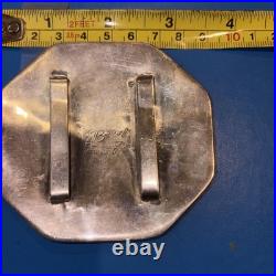 Floyd Becenti Navajo sterling silver carved overlay belt buckle