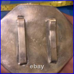 Floyd Becenti Navajo sterling silver carved overlay belt buckle