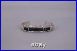France Yazzie Navajo Sterling Silver Bracelet Brown Onyx Inlay Sz 6 1/4