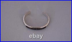 France Yazzie Navajo Sterling Silver Bracelet Brown Onyx Inlay Sz 6 1/4